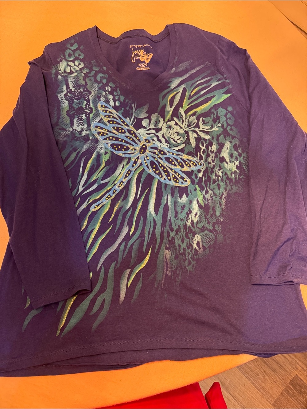 Just My Size Purple Long Sleeve Tee with Butterfly Graphic
